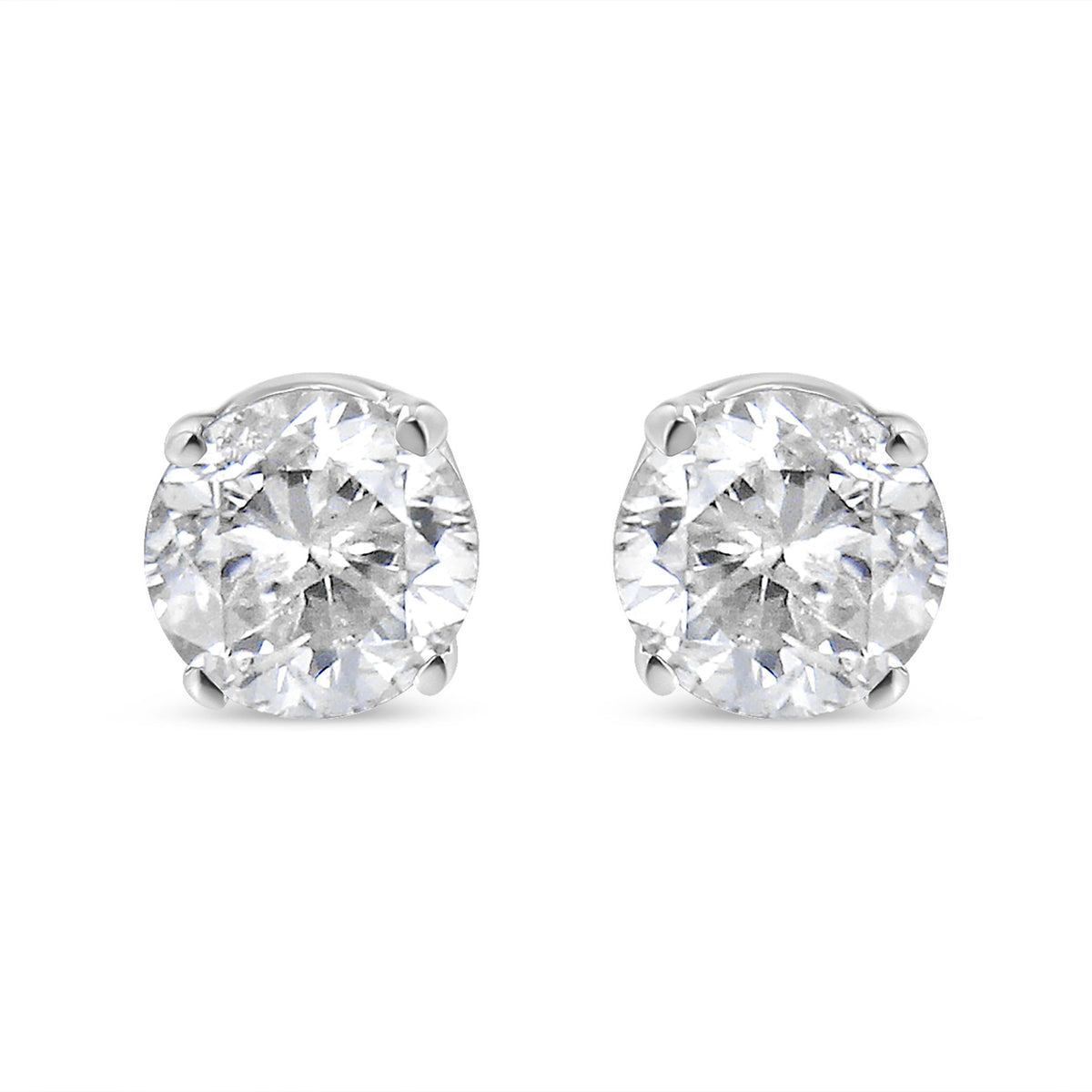 14K White Gold 1.00 Cttw Round Brilliant-Cut Near Colorless Diamond Classic 4-Prong Stud Earrings (H-I Color, I1-I2 Clarity)