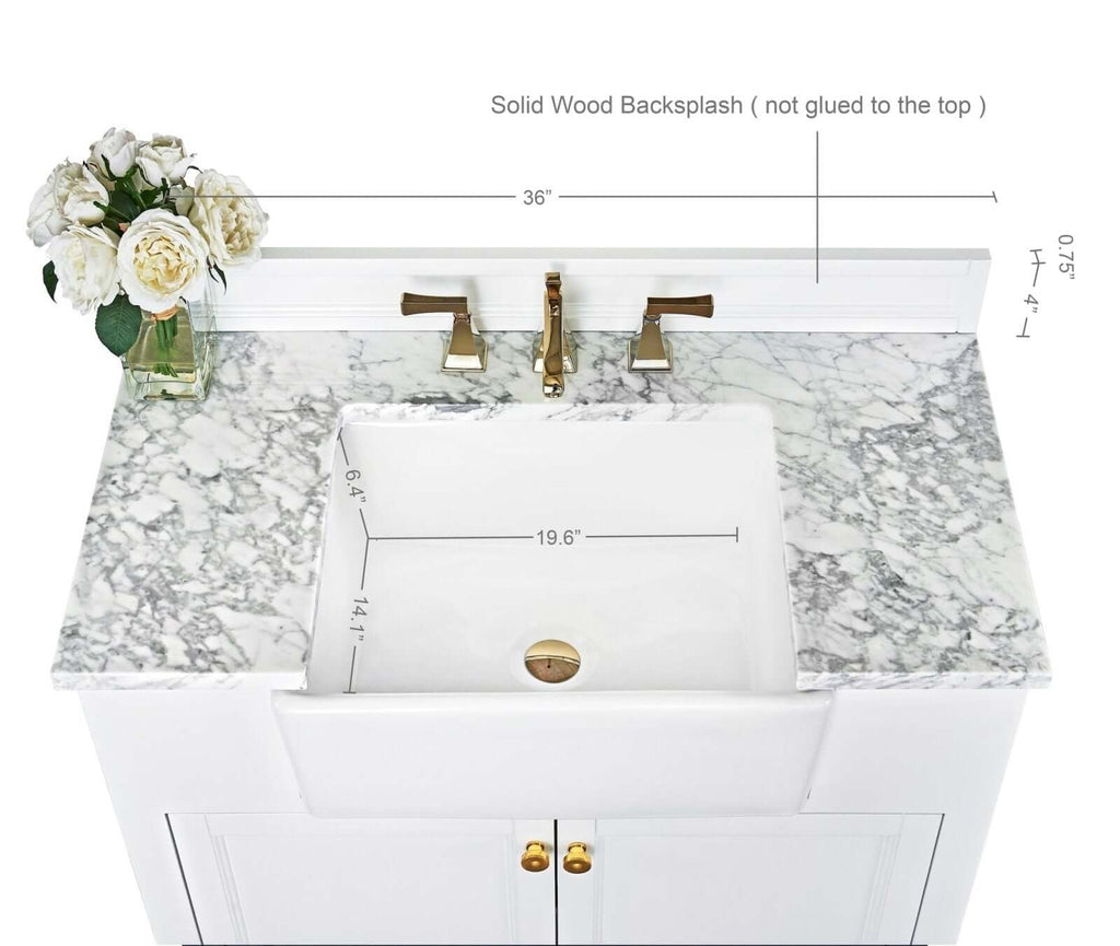 Adeline Bathroom Vanity with Farmhouse Sink and Carrara White Marble Top Cabinet Set