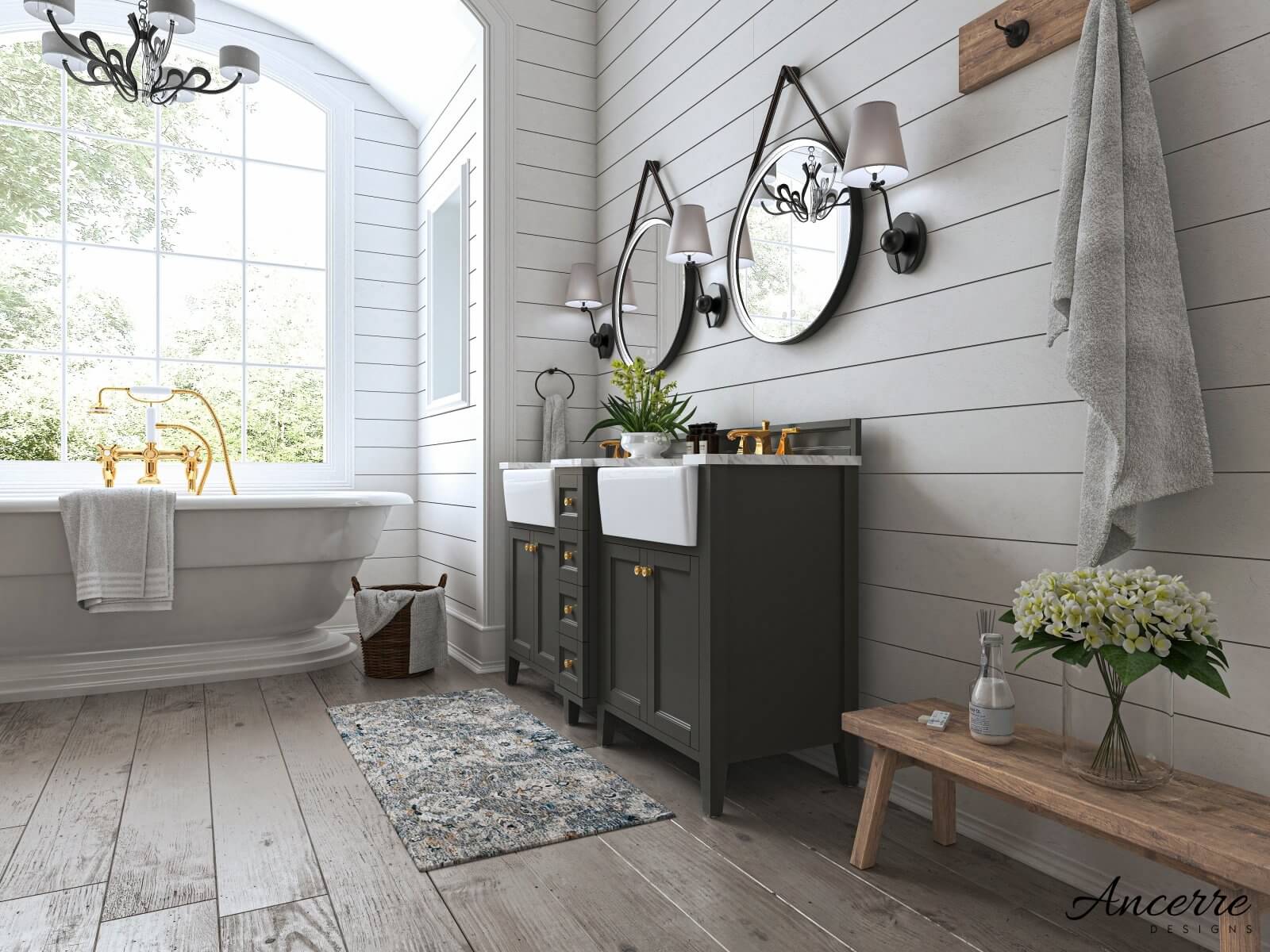 Adeline Bathroom Vanity with Farmhouse Sink and Carrara White Marble Top Cabinet Set