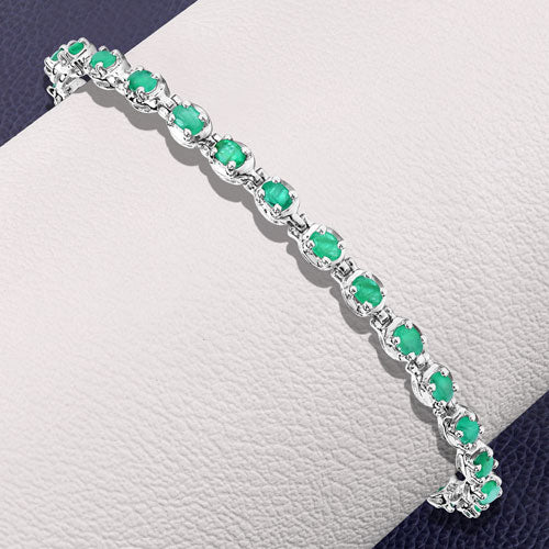 3.78 Carat Genuine Emerald .925 Sterling Silver Bracelet