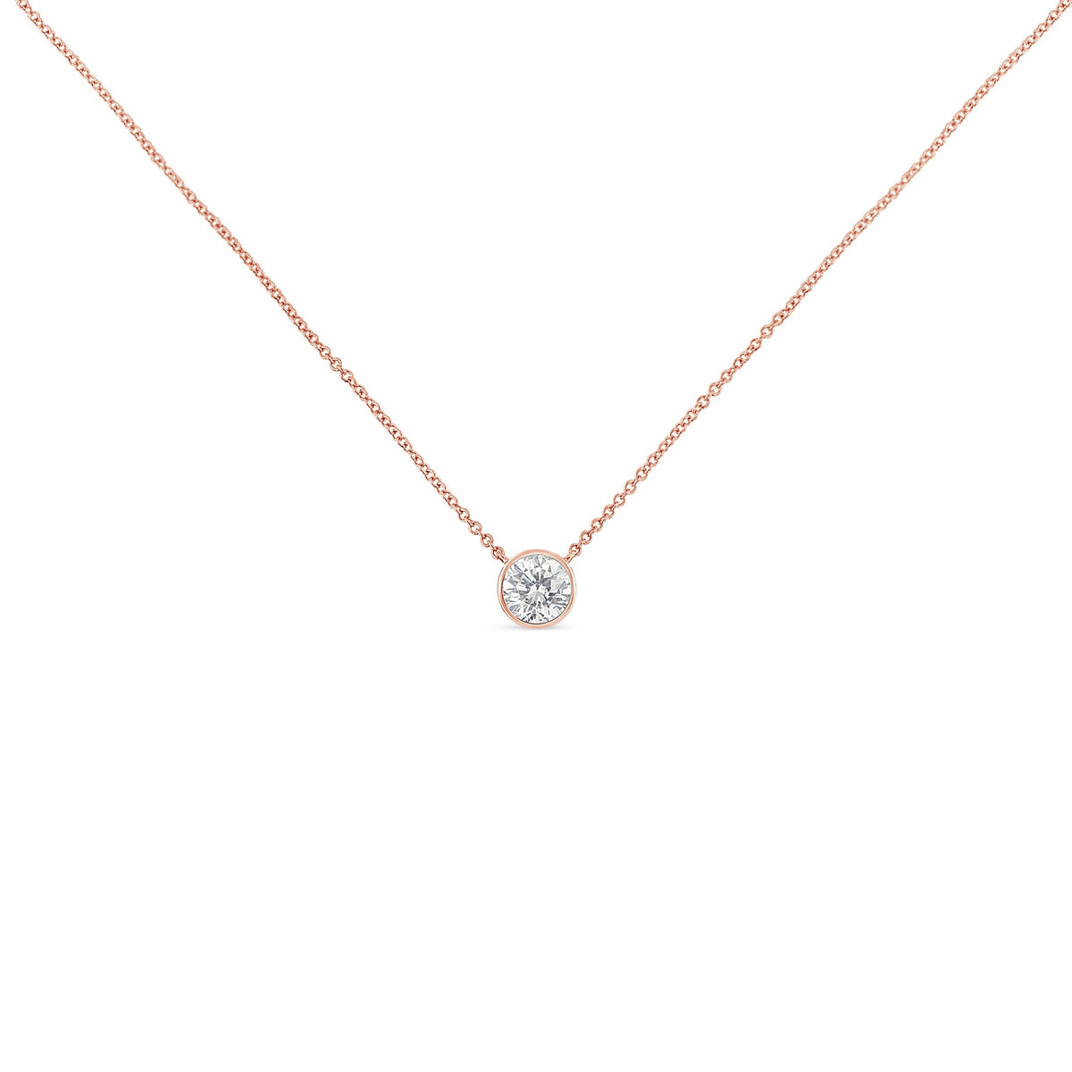 10K Rose Gold 1/2 Carat Round Brilliant-Cut Diamond Modern Bezel-Set Solitaire 16"-18" Pendant Necklace (H-I Color, SI2-I1 Clarity)