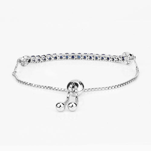 2.41 Carat Genuine Blue Sapphire and White Zircon .925 Sterling Silver Bracelet
