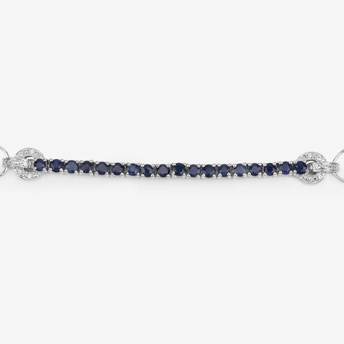 2.41 Carat Genuine Blue Sapphire and White Zircon .925 Sterling Silver Bracelet