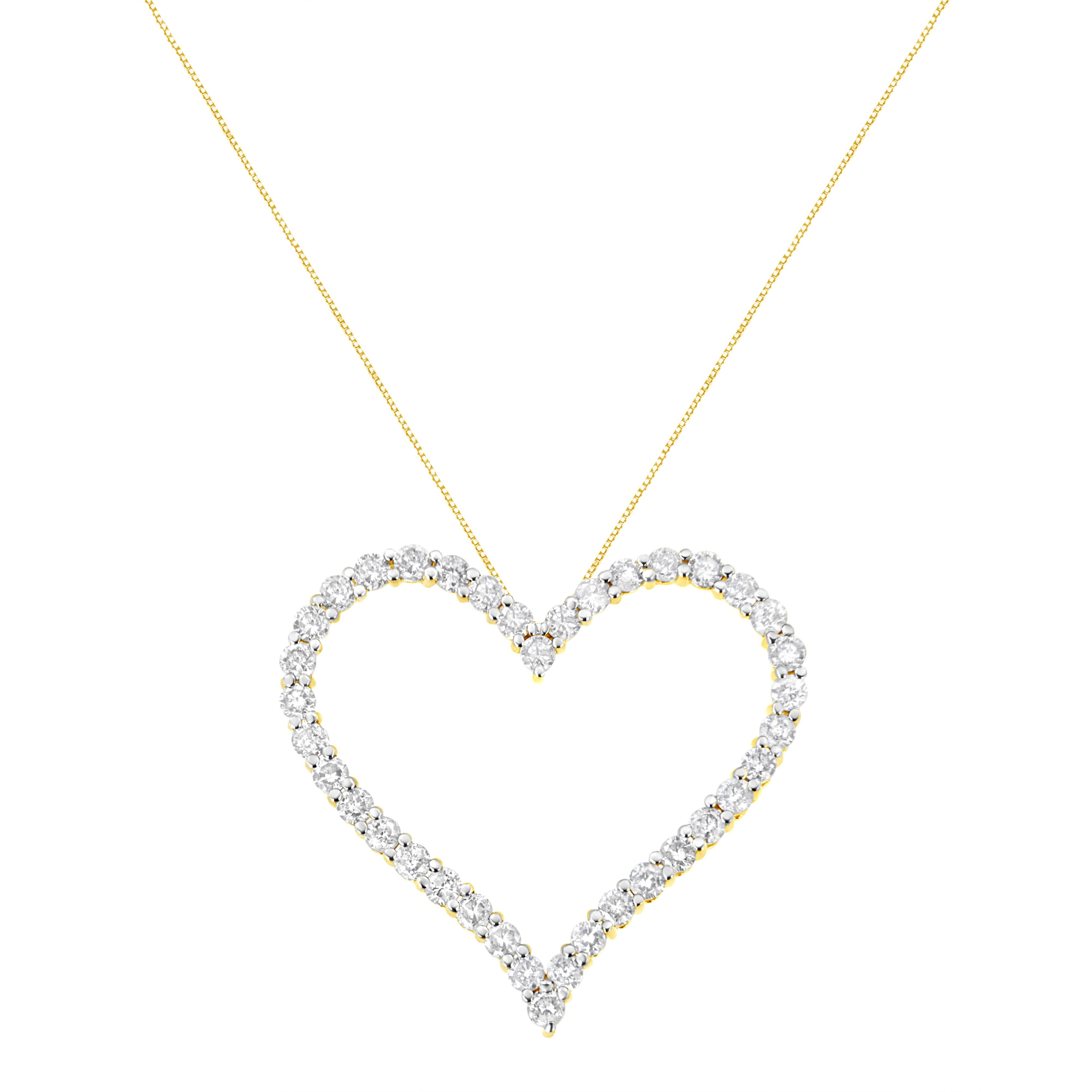 10k Yellow Gold Plated .925 Sterling Silver 3.0 cttw Round-Cut Diamond Open Heart Pendant Necklace (J-K Color, I1-I2 Clarity) - 18"