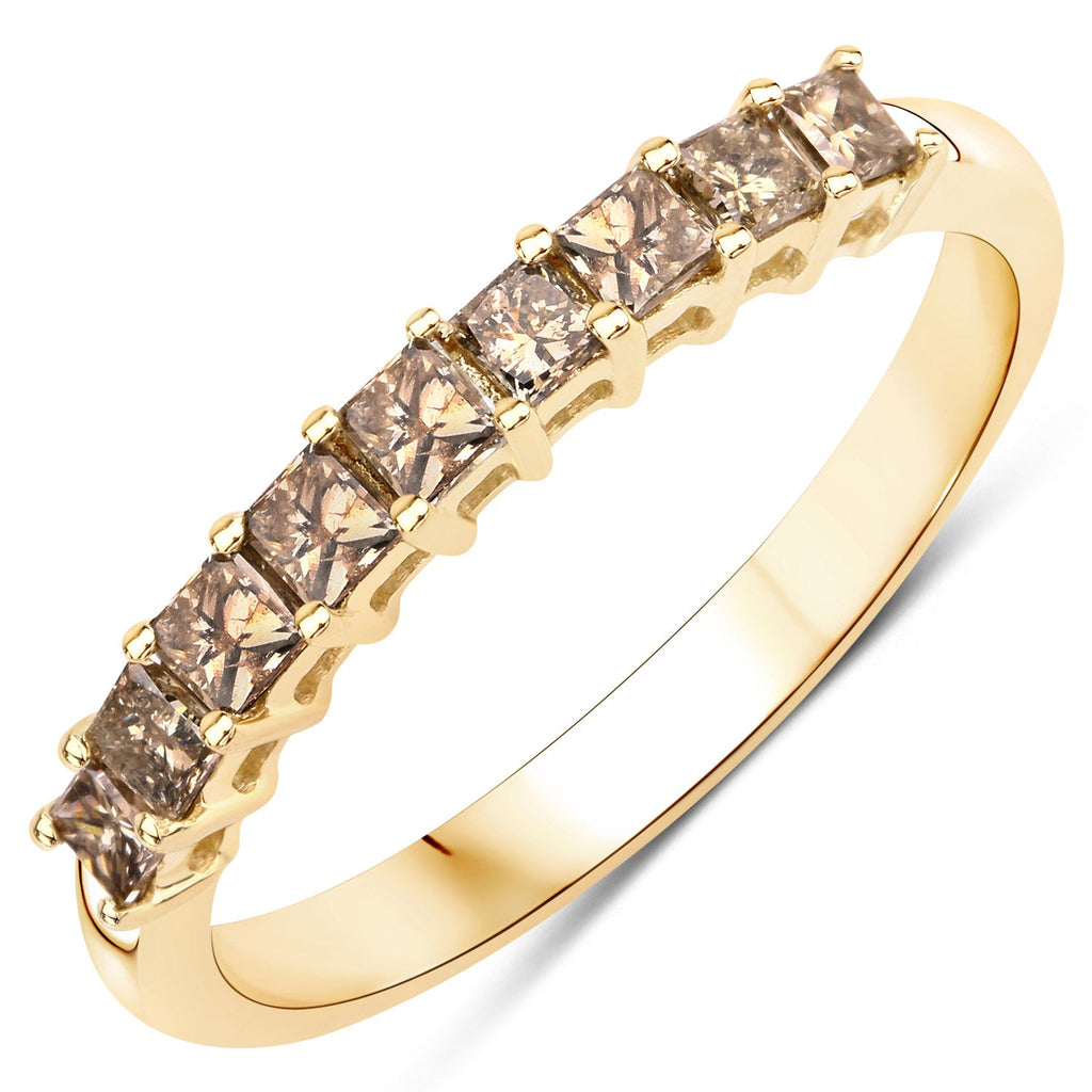 0.50 Carat Genuine Champagne Diamond 14K Yellow Gold Ring (I1-I2)