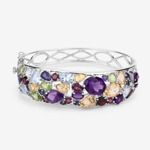 21.17 Carat Genuine Multi Stones .925 Sterling Silver Bangle