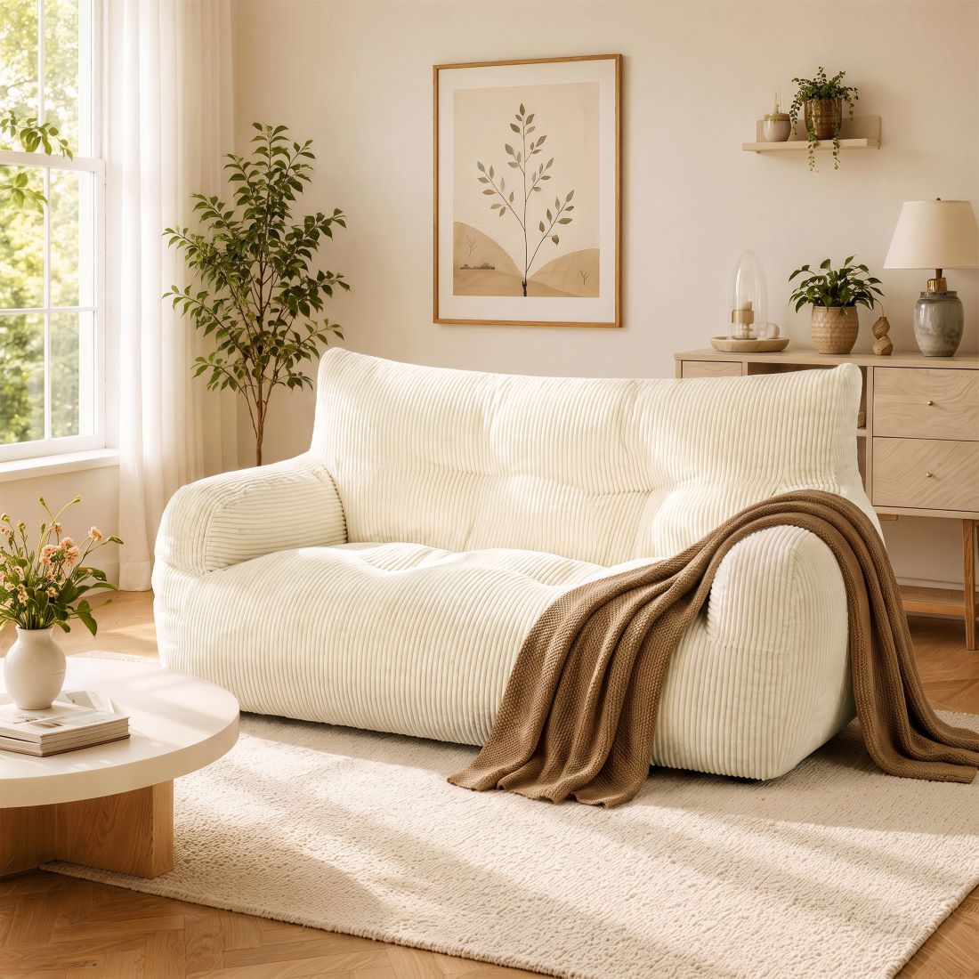 Pamapic 2-Person Bean Bag Sofa, 59"-61" Small-Space Loveseat