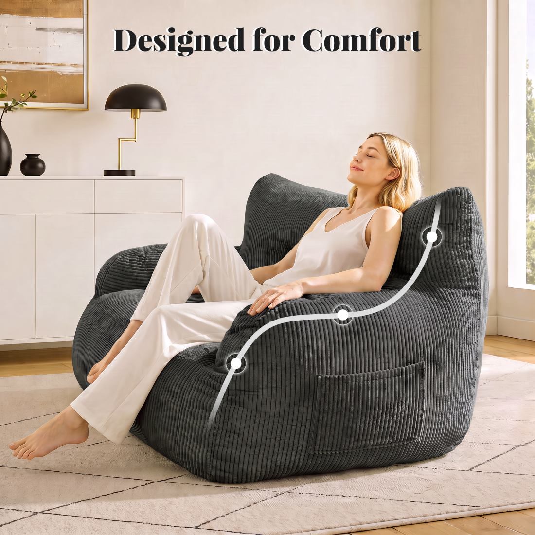 Pamapic 2-Person Bean Bag Sofa, 59"-61" Small-Space Loveseat