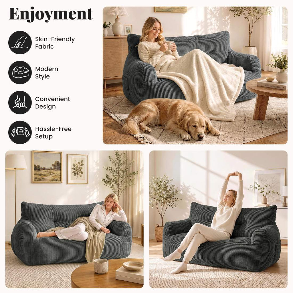 Pamapic 2-Person Bean Bag Sofa, 59"-61" Small-Space Loveseat