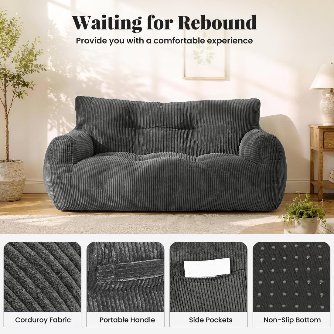 Pamapic 2-Person Bean Bag Sofa, 59"-61" Small-Space Loveseat