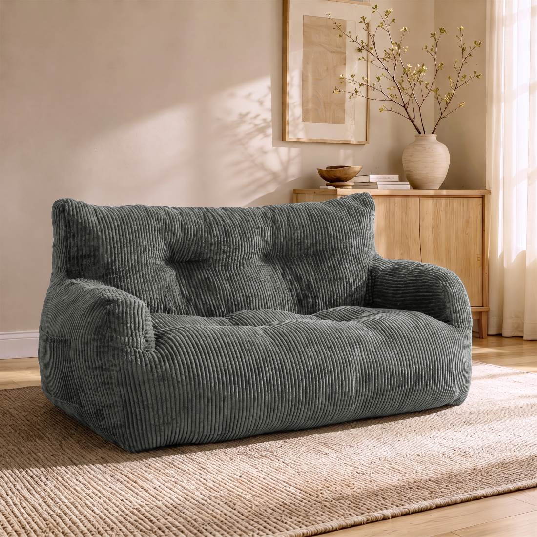 Pamapic 2-Person Bean Bag Sofa, 61"-63" Small-Space Loveseat