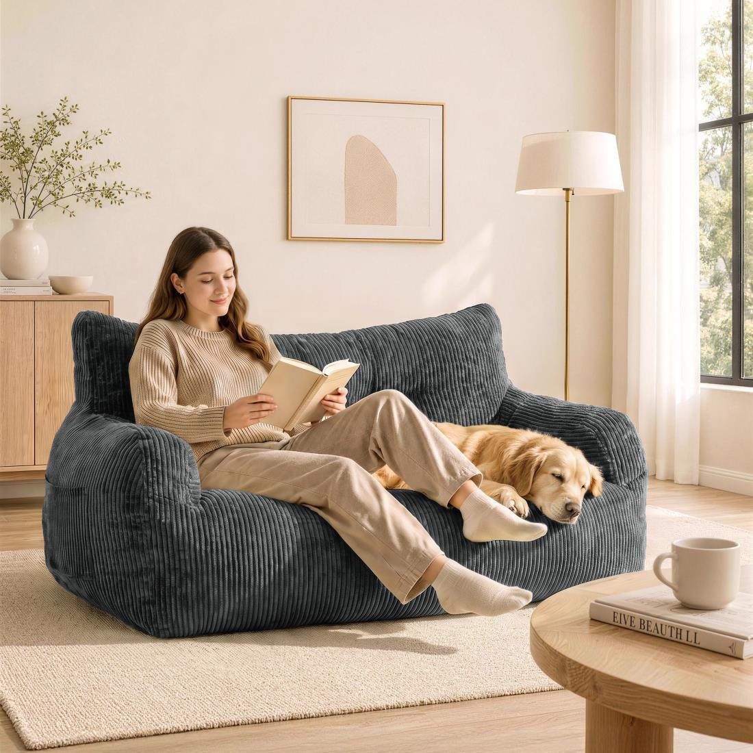 Pamapic 2-Person Bean Bag Sofa, 59"-61" Small-Space Loveseat