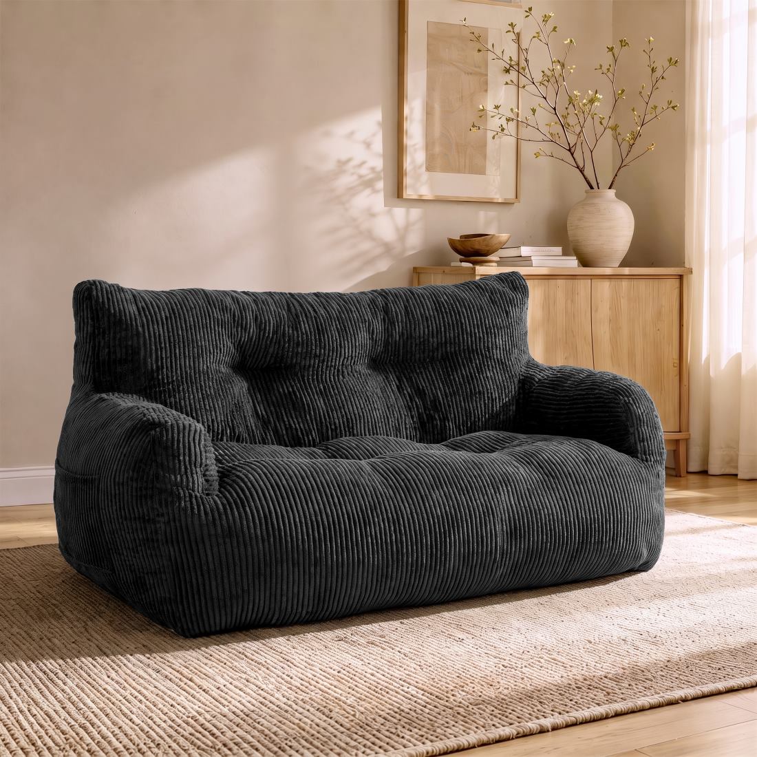 Pamapic 2-Person Bean Bag Sofa, 61"-63" Small-Space Loveseat