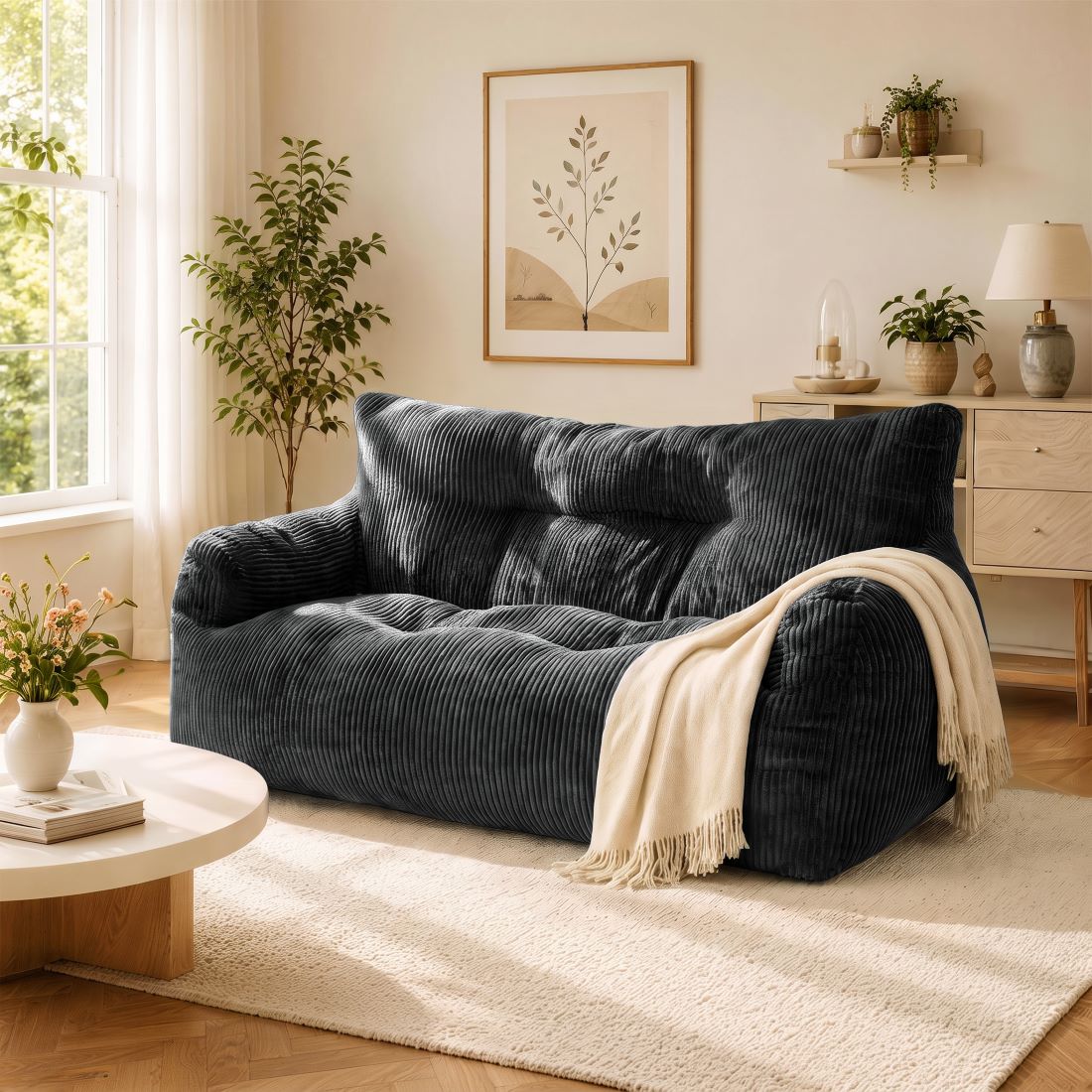 Pamapic 2-Person Bean Bag Sofa, 59"-61" Small-Space Loveseat