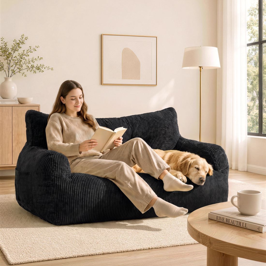 Pamapic 2-Person Bean Bag Sofa, 59"-61" Small-Space Loveseat