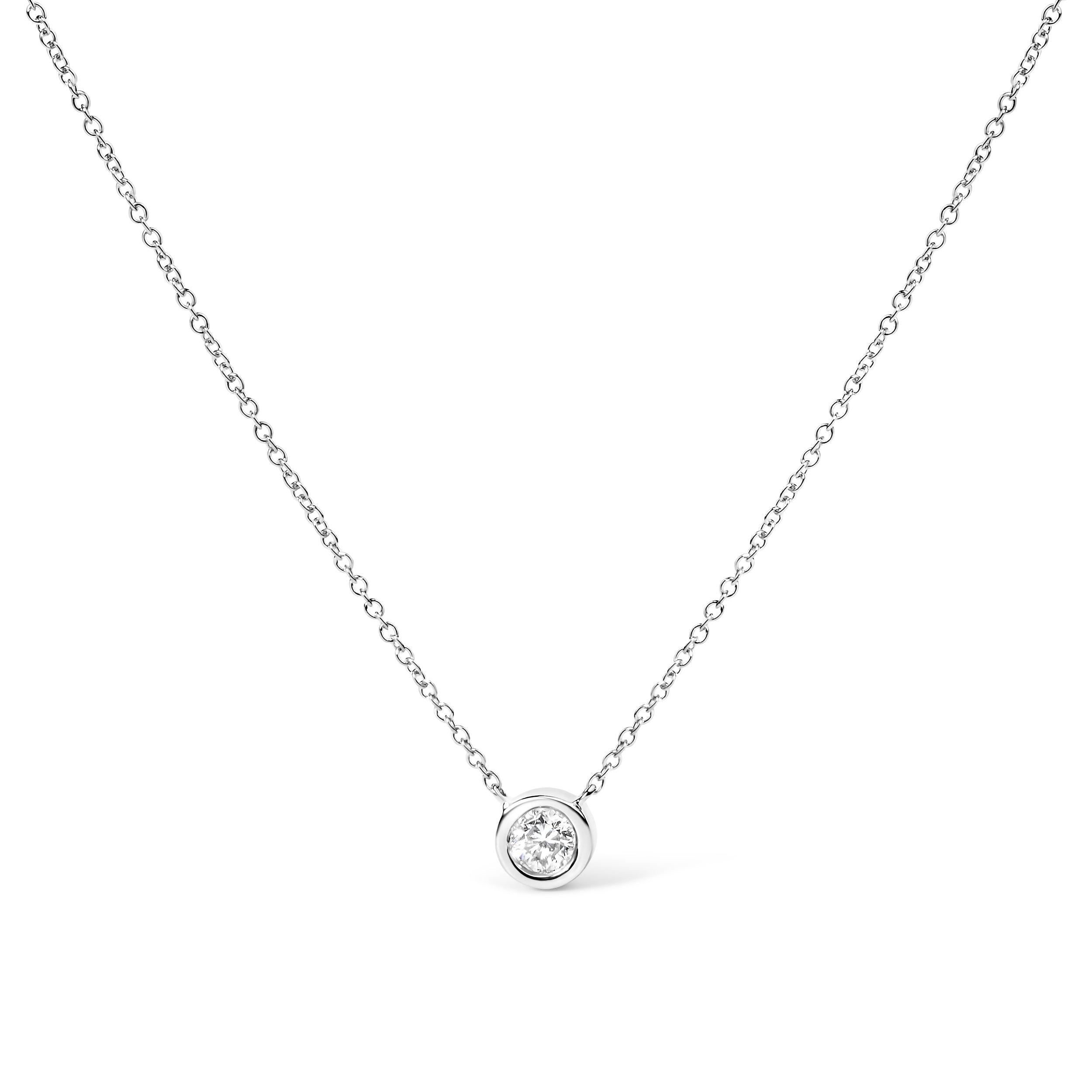 10K White Gold 1/10 Carat Round Brilliant-Cut Diamond Modern Bezel-Set Solitaire 16"-18" Pendant Necklace (H-I Color, SI2-I1 Clarity)