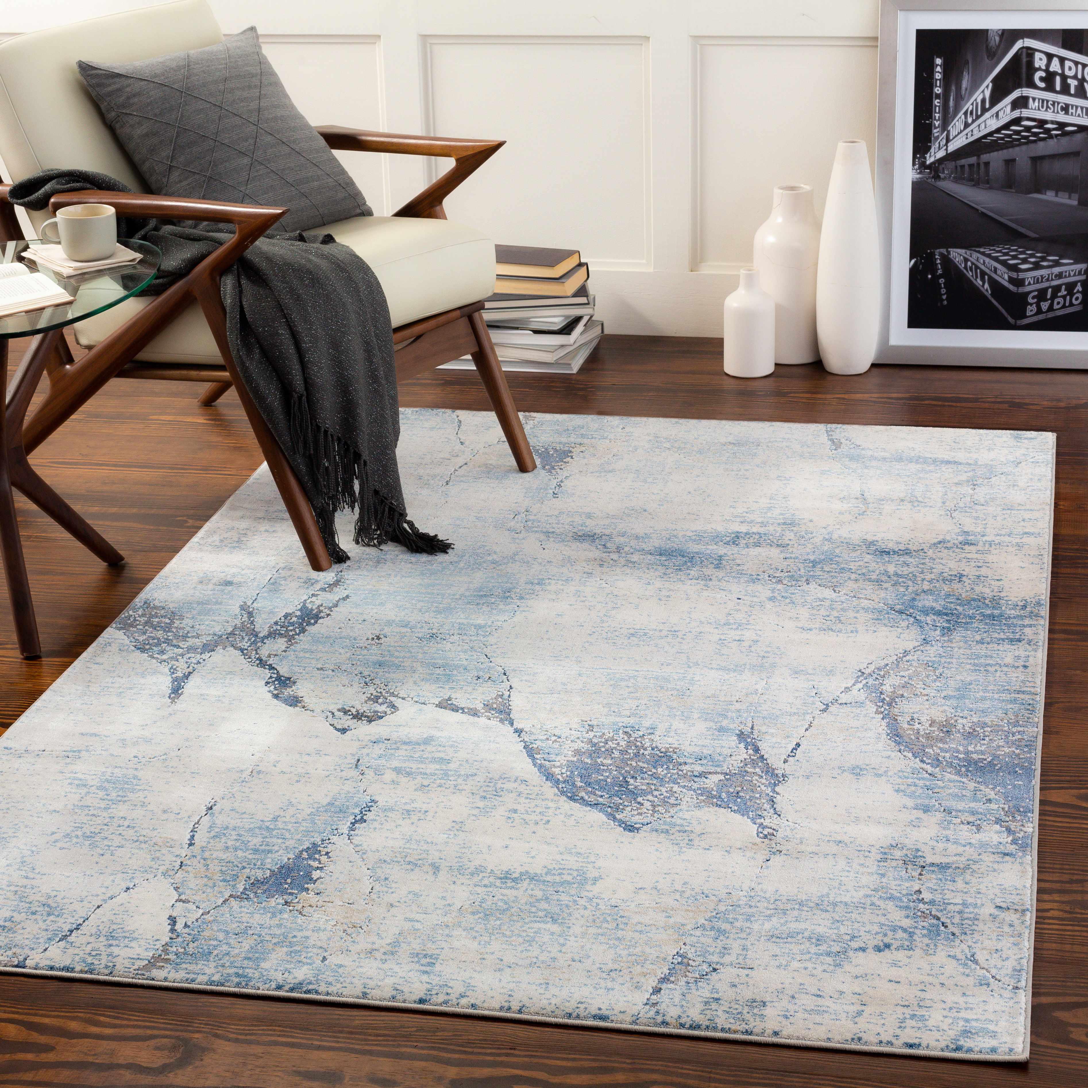Creighton Blue Marble Textured Luxe Rug