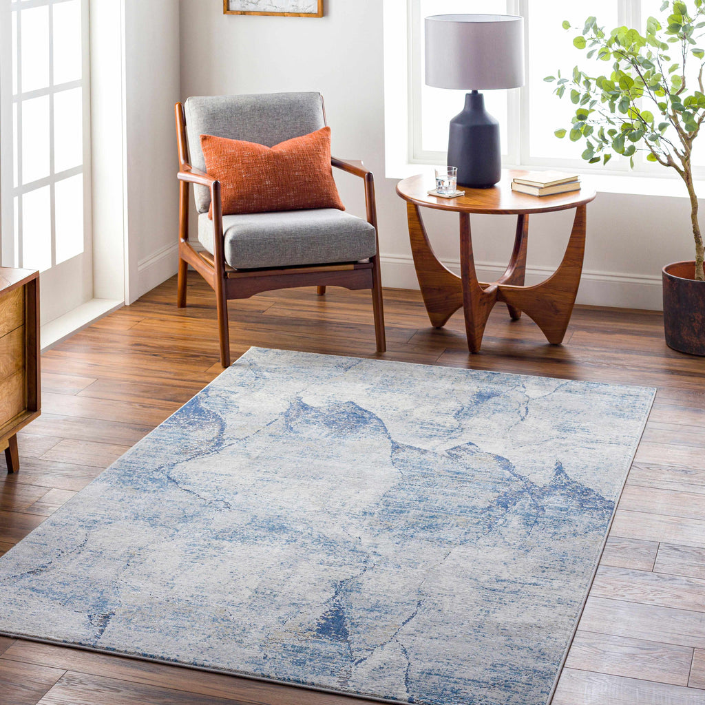 Creighton Blue Marble Textured Luxe Rug