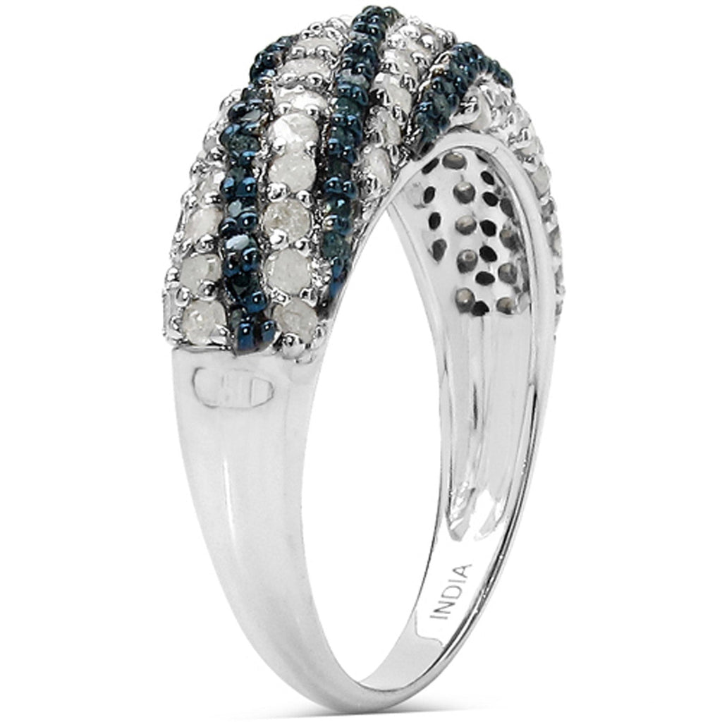 1.25 Carat Genuine Blue Diamond and White Diamond .925 Sterling Silver Ring