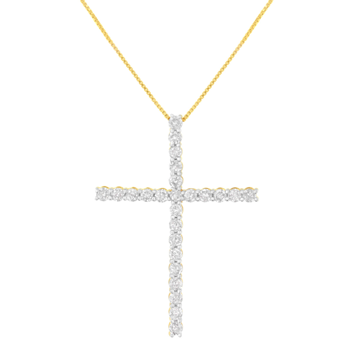 .925 Sterling Silver 3.0 Cttw Round Shape Diamond 1-1/2" Cross Pendant with Box Chain Necklace (I-J Color, I2-I3 Clarity) - 18"