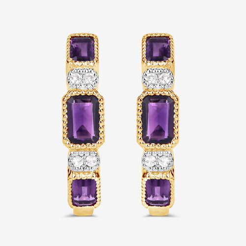 2.18 Carat Genuine Amethyst and White Topaz .925 Sterling Silver Earrings