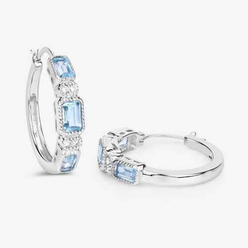2.66 Carat Genuine Blue Topaz and White Topaz .925 Sterling Silver Earrings