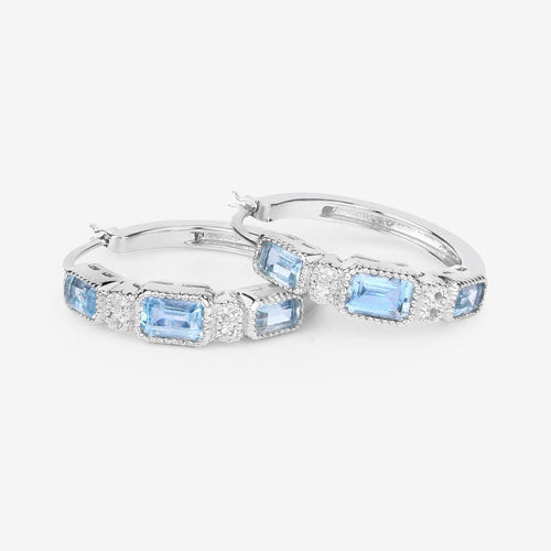 2.66 Carat Genuine Blue Topaz and White Topaz .925 Sterling Silver Earrings