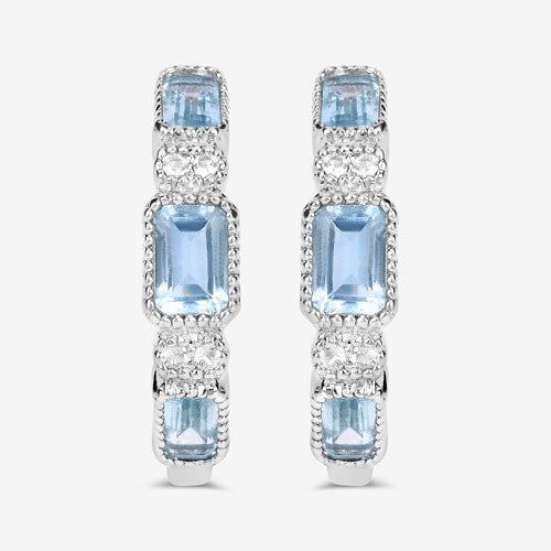 2.66 Carat Genuine Blue Topaz and White Topaz .925 Sterling Silver Earrings