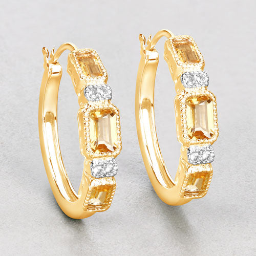 2.88 Carat Genuine Citrine and White Topaz .925 Sterling Silver Earrings