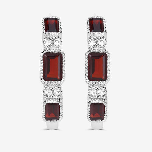 2.78 Carat Genuine Garnet and White Topaz .925 Sterling Silver Earrings