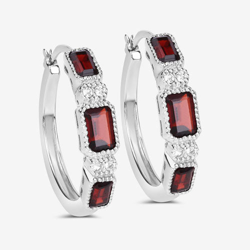 2.78 Carat Genuine Garnet and White Topaz .925 Sterling Silver Earrings