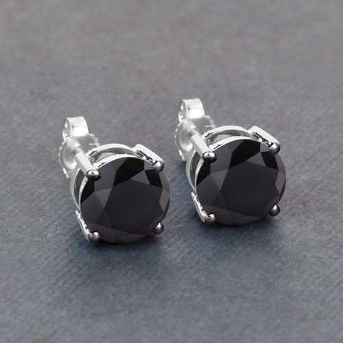 3.48 Carat Genuine Black Diamond 14K White Gold Earrings