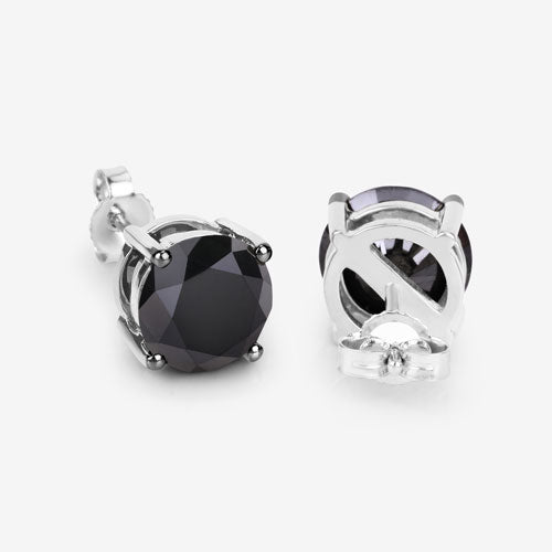 3.48 Carat Genuine Black Diamond 14K White Gold Earrings
