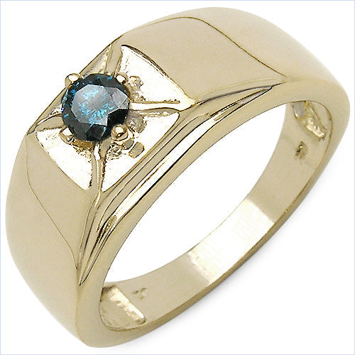 14K Yellow Gold Plated 0.25 Carat Genuine Blue Diamond .925 Sterling Silver Ring