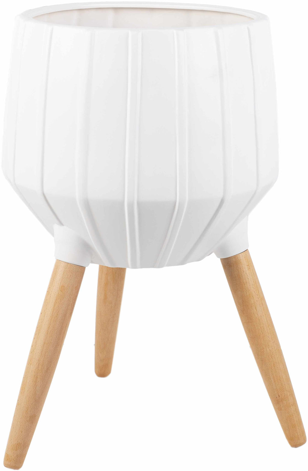 Dunguan White Ribbed Wood Planter