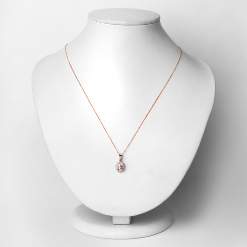 0.81 Carat Genuine Morganite and White Diamond 14K Rose Gold Pendant