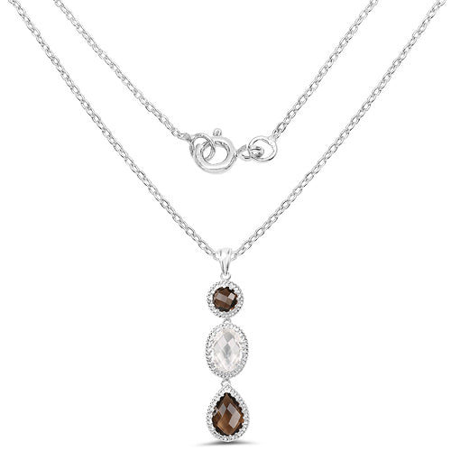 12.14 Carat Genuine Crystal Quartz & Smoky Quartz .925 Sterling Silver Pendant