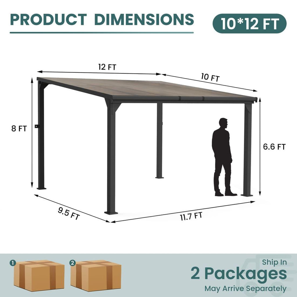 Pamapic Hardtop Lean to Gazebo with Polycarbonate Roof for patio, Deck