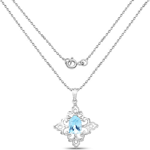 6.10 Carat Genuine Swiss Blue Topaz .925 Sterling Silver Pendant