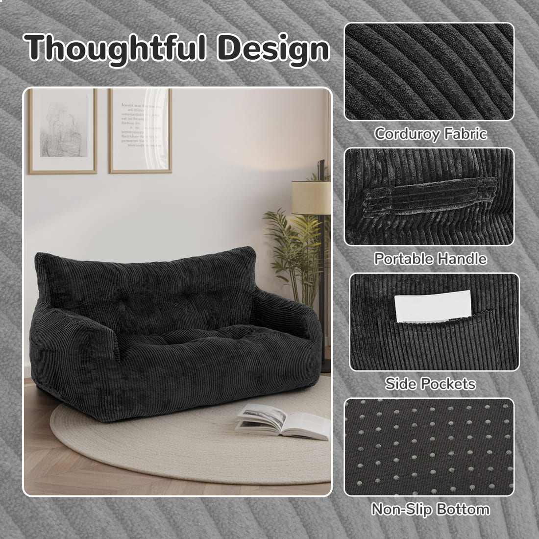 Pamapic 2-Seat Structured Big Bean Bag Chairs for Adult