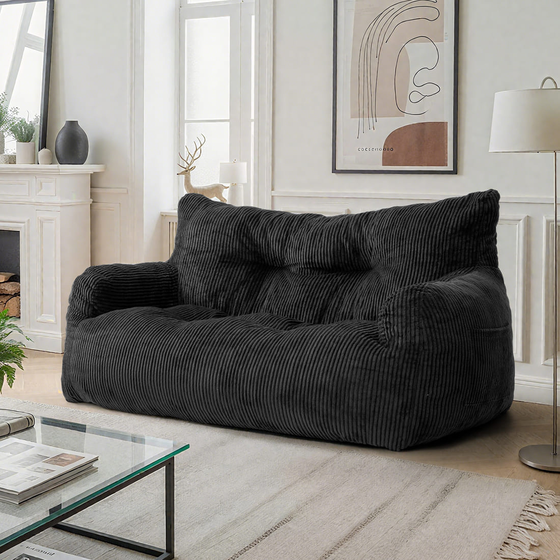 Pamapic 2-Seat Structured Big Bean Bag Chairs for Adult