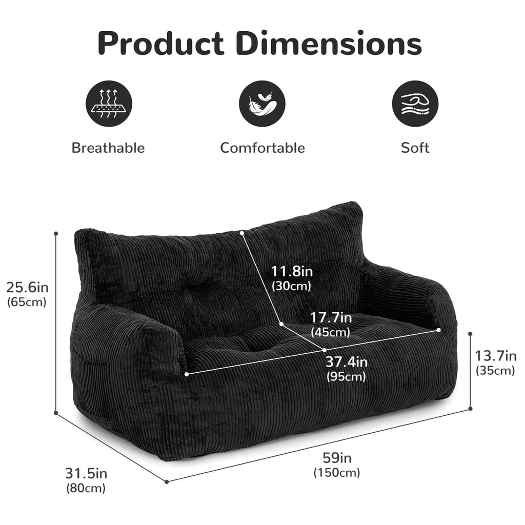 Pamapic 2-Seat Structured Big Bean Bag Chairs for Adult