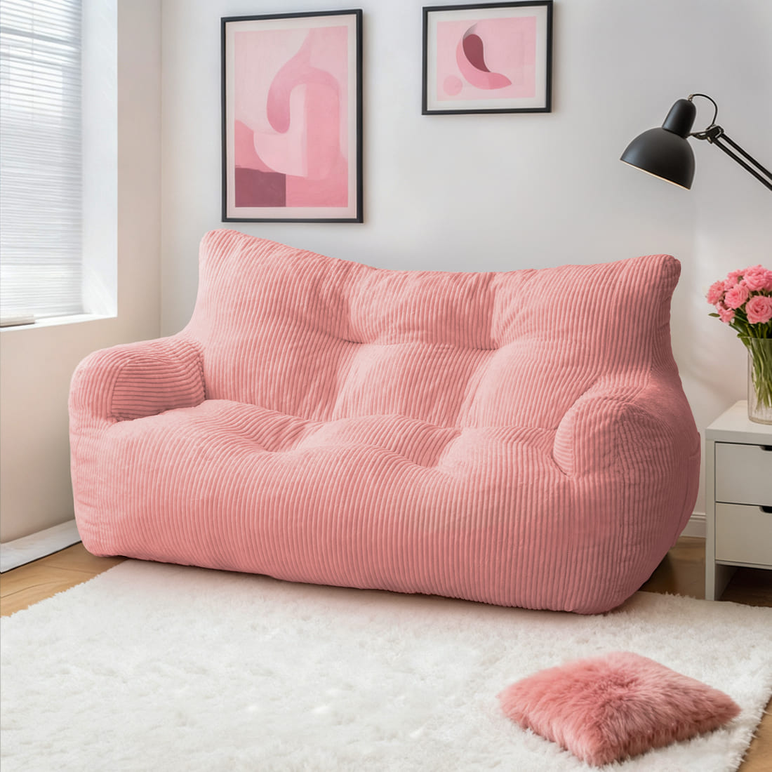 Pamapic 2-Seat Structured Big Bean Bag Chairs for Adult