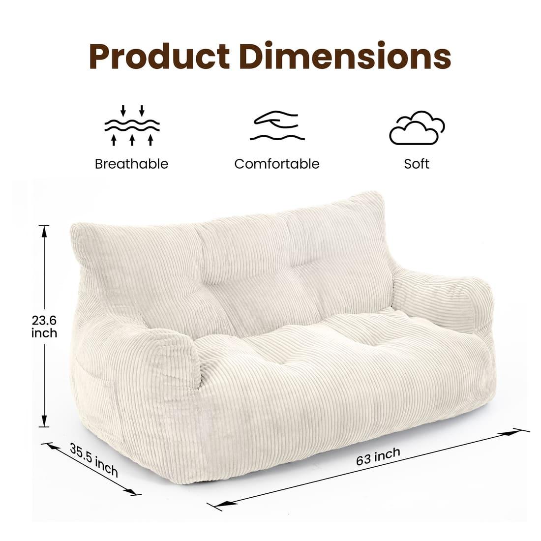 Pamapic 2-Seat Structured Big Bean Bag Chairs for Adult