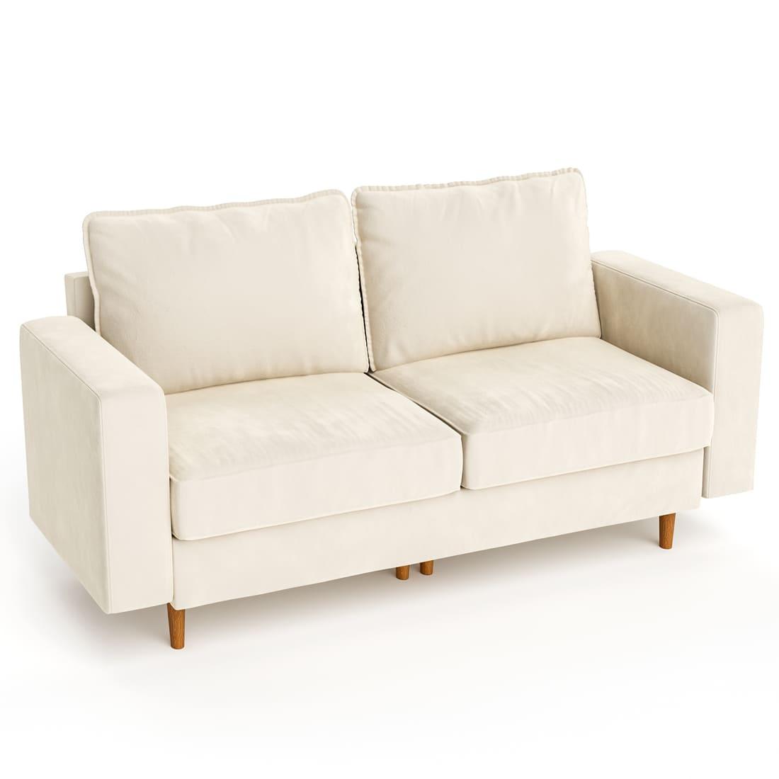 Pamapic 81" Modern Loveseat Sofa with Comfy Dutch Velvet Cushion, Cream
