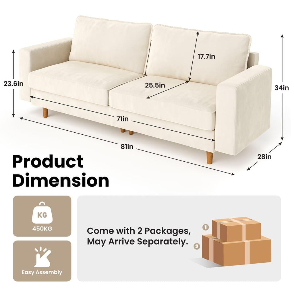 Pamapic 81" Modern Loveseat Sofa with Comfy Dutch Velvet Cushion, Cream