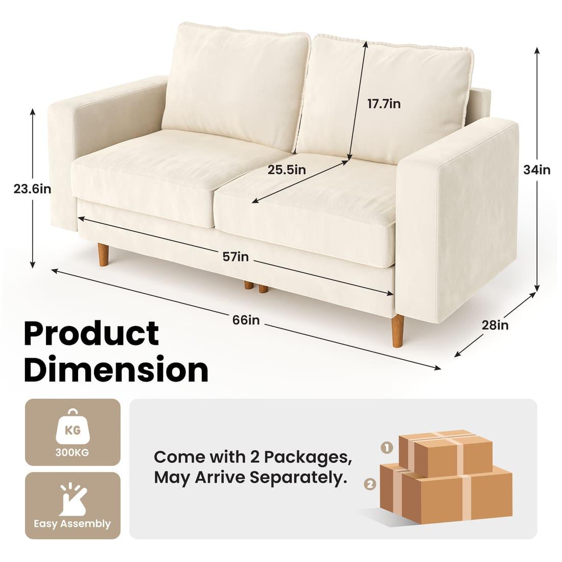 Pamapic 81" Modern Loveseat Sofa with Comfy Dutch Velvet Cushion, Cream