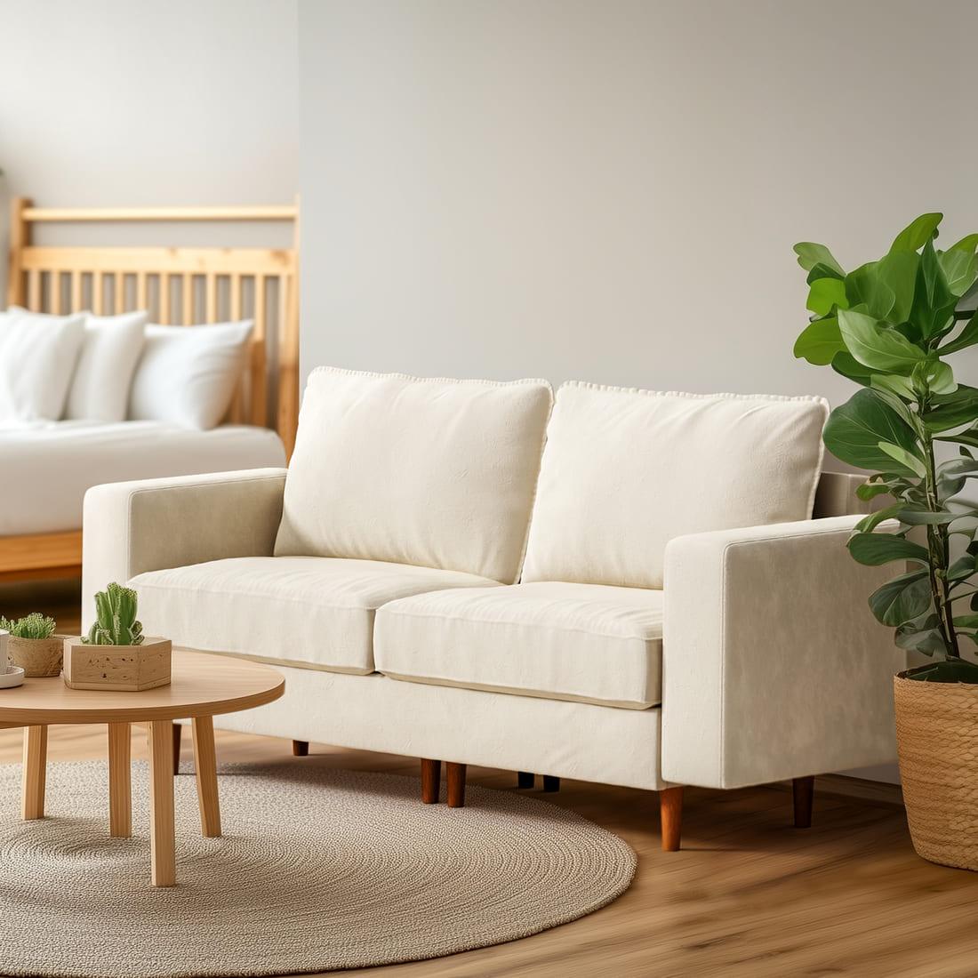 Pamapic 81" Modern Loveseat Sofa with Comfy Dutch Velvet Cushion, Cream