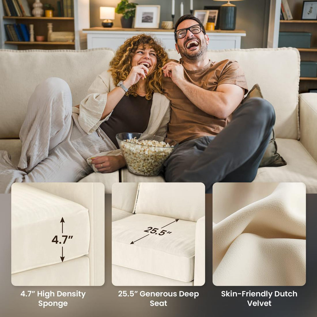 Pamapic 81" Modern Loveseat Sofa with Comfy Dutch Velvet Cushion, Cream