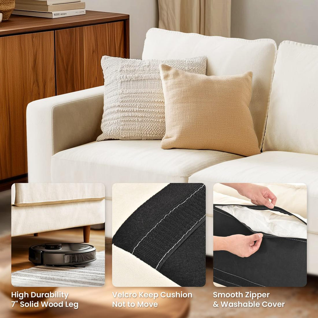 Pamapic 81" Modern Loveseat Sofa with Comfy Dutch Velvet Cushion, Cream